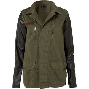 Top shop military coat with faux leather sleeves, US6 women’s